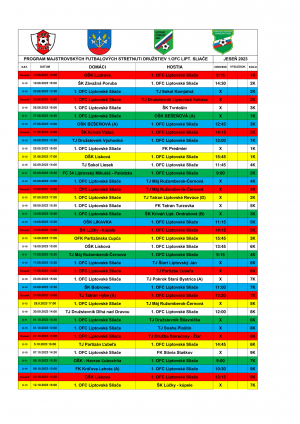 Program zápasov všetkých vekových kategórii jeseň 2023
